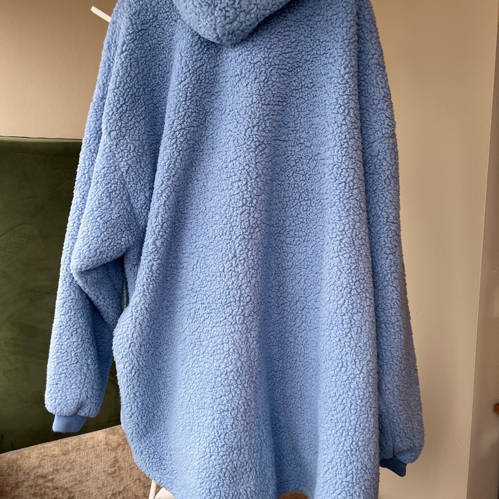 The Comfy - The Teddy Bear Quarter-Zip Light Blue Plush Hooded Pullover - EUC - Picture 2 of 5